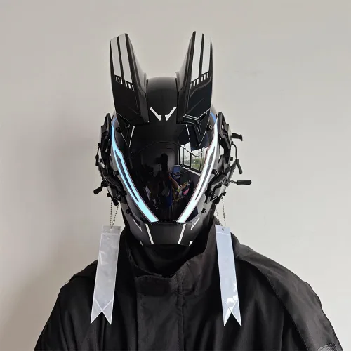 Vista 7 de KYEDAY Máscara punk para hombres, máscara LED para mujer, tecnología punk futurista, cosplay, Halloween, fiesta, festival de música, accesorios