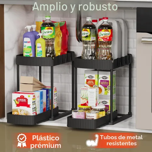 Vista 3 de Ukeetap Organizadores de almacenamiento extraíbles multiusos, organizadores debajo del fregadero/gabinete y almacenamiento para baño y cocina, Negro