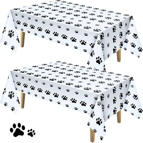 Vista 6 de Tatuo 2 manteles con estampado de patas, decoración de cumpleaños de perro, funda de mesa de plástico con diseño de pata de gato, desechable, Negro