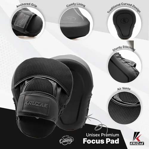 Vista 4 de Kruzak - Guantes de boxeo unisex negro mate, guantes de enfoque y equipo de cabeza para kickboxing y entrenamiento de Muay Thai MMA Kit de fitness