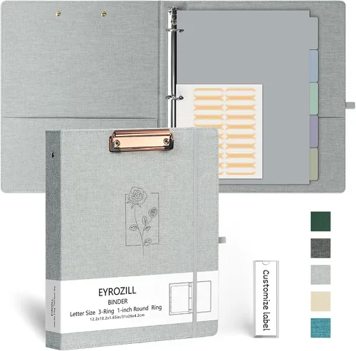 Vista 9 de EYROZILL Carpeta de 3 anillas, organizador de carpetas de lino de 1 pulgada para tamaño carta (8.5 x 11 pulgadas) con 5 separadores de pestañas