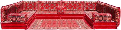Vista 23 de arabicsofa Sofás seccionales en U hechos a mano – Asientos tradicionales en el suelo estilo Jalsa árabe