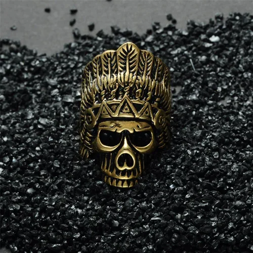 Vista 5 de Cool Feather Dayak Indian Headdress Punk Skull Stainless Steel Mens Ring