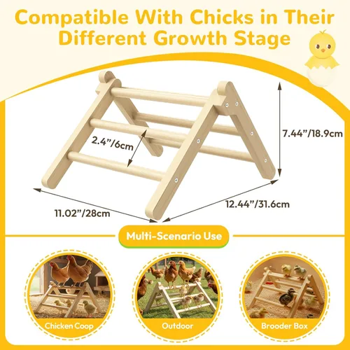 Vista 5 de Perca plegable de pollo, estable y sin montaje, perca de pollo para entrenamiento de pie, 12.44 x 11.02 x 7.44 pulgadas, juguetes para pollitos