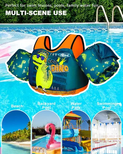 Vista 7 de AEOCOO Flotador Saltador de Charco 20-30-50-60-70 Libras, Chaleco de Natación para Niños Pequeños de 1-3-5-6-9 Años, Flotadores de Piscina
