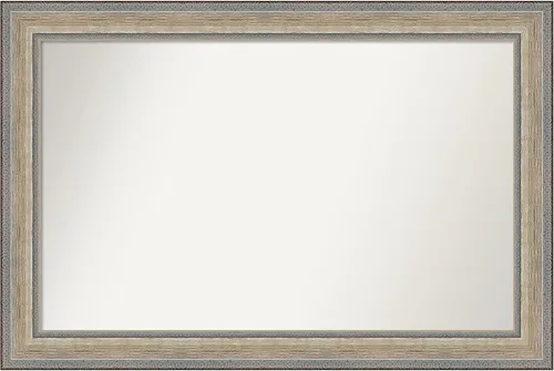 Vista 459 de Amanti Art Espejo de baño plateado para sobre el fregadero, 28 x 37 pulgadas, elegante espejo rectangular de peltre cepillado, marco de madera