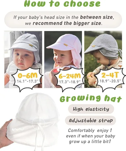 Vista 5 de FURTALK Sombrero de sol para bebé, protección solar UPF 50+, protección solar de rayos UV, sombreros de algodón para niños y niñas