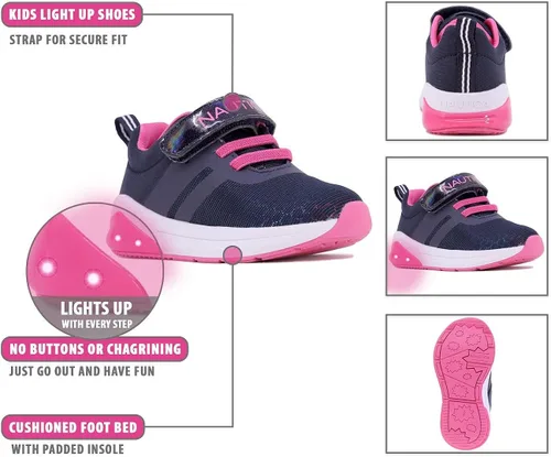 Vista 2 de Nautica Tenis deportivos con luz intermitente para niños con una correa, a la moda y divertida para niños y niñas, disponibles en tallas para niños
