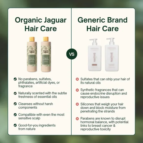 Vista 2 de Organic Jaguar Champú Natural para el Cuidado del Cabello, Champú Sin Sulfatos con Aceite de Ricino, Madreselva, Glicerina, Aloe Vera y Agente