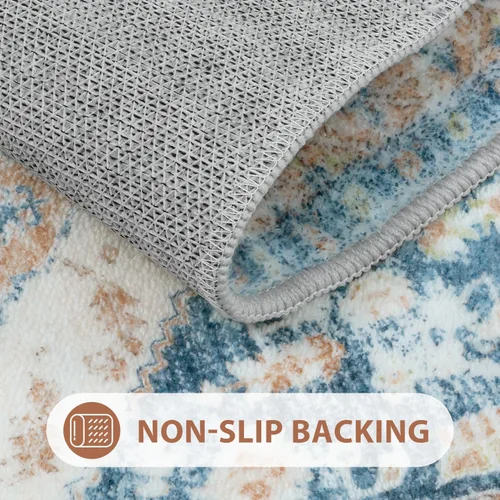 Vista 3 de Uphome Alfombra de Baño Azul Boho Desgastada Alfombra de Baño Oriental Suave de Pelo Largo Antideslizante Alfombra de Baño Lavable a Máquina Vintage