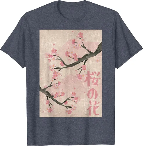 Vista 92 de Cherry Blossom Japanese Vintage Woodblock Japan Pink Sakura T-Shirt Asphalt Grey