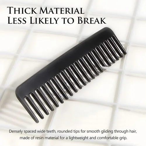 Vista 5 de Paquete de 3 herramientas para cola de cabello, peine de dientes anchos para cabello rizado, largo y grueso, color negro