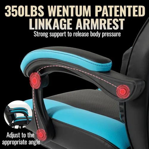 Vista 5 de Ergonomic Gaming Chair,Massage & Footrest,350lb Capacity,Breathable PU,Blue Multi-Function Desk Chair 2-Point Vibration Lumbar Support Height