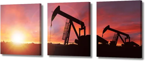 Vista 19 de TUMOVO Bombas de aceite en la puesta de sol para dormitorio, industria de petróleo y gas, pinturas de pared de 3 piezas de arte de pared de petróleo