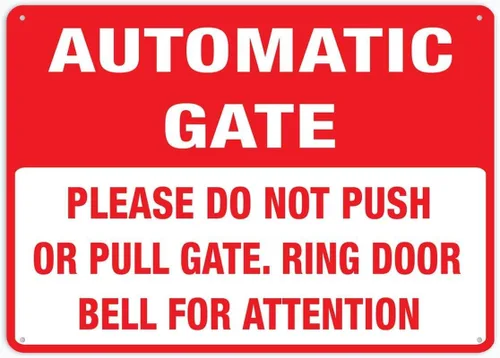 Vista 9 de Automatic Gate Push Button to Open Warning Sign Aluminum 12x8 inch, Farm Yard Outdoor Gate Sturdy Safety Notice High Visibility