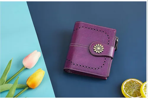 Vista 5 de Lavemi Cartera de Piel para Mujer Pequeña Compacta con Bloqueo RFID Estuche para Tarjetas de Crédito Monedero con Bolsillo con Cremallera Small