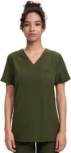 Vista 8 de floralhue Uniformes médicos para mujeres, blusas de uniforme médico suaves con cuello en V, uniforme médico elástico con 4 bolsillos, transpirable
