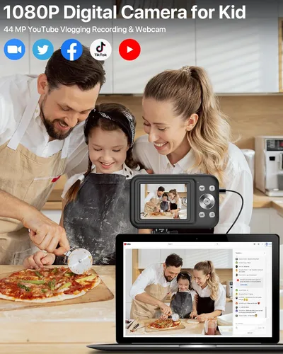 Vista 2 de Cámara digital, cámara para niños con tarjeta de 32 GB, FHD 1080P 44MP cámara de vlogging, cámara digital de zoom de 16X y disparo, cámaras Negro