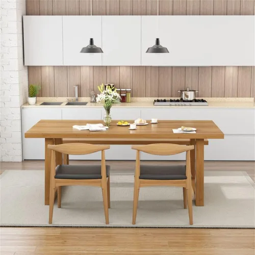 Vista 3 de LAKIQ Moderno juego de mesa de comedor de madera maciza con 4 sillas, mesa de comedor rectangular contemporánea para 4 mesas de conferencias