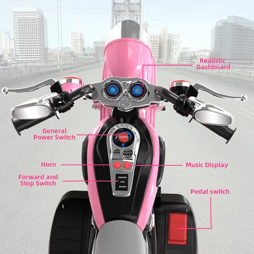 Vista 5 de XJD Motocicleta eléctrica para niños, batería de 6V con claxon y faro, certificada ASTM, juguete de 3 ruedas para montar para niños, motocicleta Rosa