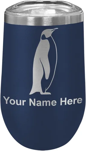 Vista 34 de LaserGram Vaso de vino de acero inoxidable de doble pared, pingüino, grabado personalizado incluido (negro)
