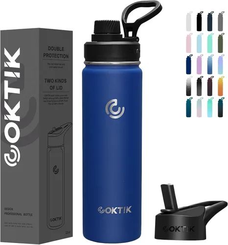Vista 50 de COKTIK Botella de agua deportiva de 22 onzas, botella de agua de acero inoxidable para aislamiento térmico, botella de viaje reutilizable