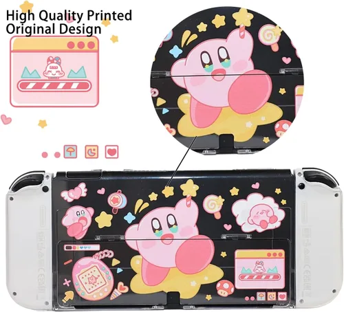 Vista 3 de Funda protectora transparente para Nintendo SwitchSwitch OLED, carcasa rígida acoplable para NS Switch-Pink Kirby (para Switch OLED)