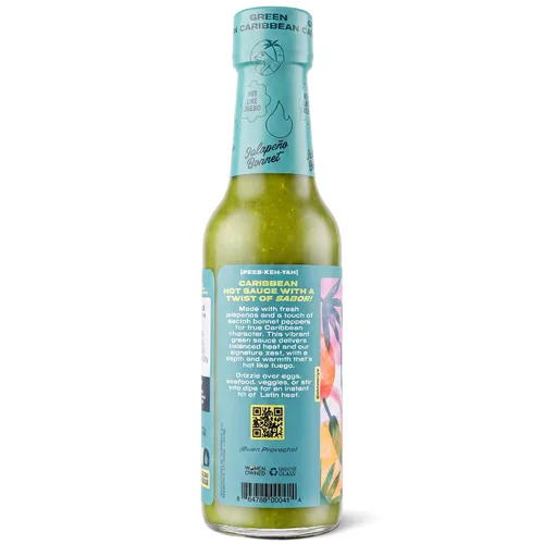 Vista 2 de Pisqueya Green Caribbean Hot Sauce, Jalapeño Habanero Calor medio, 5 onzas