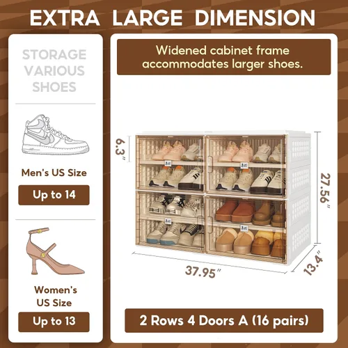 Vista 2 de ANTBOX - Zapatero plegable con puertas transparentes, organizador de zapatos extra grande para entrada y armario, estante de almacenamiento portátil