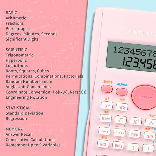 Vista 8 de Calculadora científica, Calculadora de dos líneas linda, Calculadora de matemáticas con función para estudiantes de álgebra y geometría, Calculadora