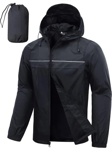 Vista 21 de SWISSWELL Mens Rain Jacket & Coats Packable Lightweight Waterproof Hooded 017-negro