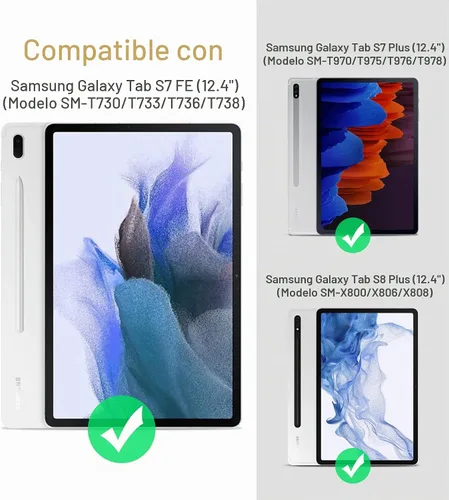 Vista 2 de SURITCH Funda para Samsung Galaxy Tab S7 FE para Tablet S7+ Plus, S8+ Plus, protector de pantalla integrado y soporte para bolígrafo S de cuerpo
