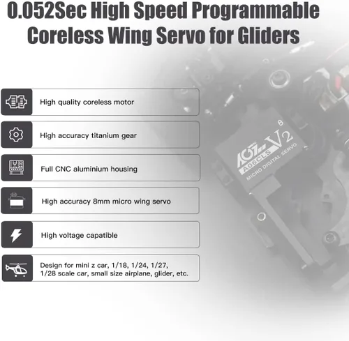 Vista 3 de AGFRC 6.6 lbs HV RC Micro Servo para coches Mini-Z (A06CLS V2 Negro) 6g Ultra-Light, 0.052s High Speed, Programmable, Digital Coreless Motor, Full