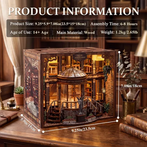 Vista 6 de SUNNINO Kit de rincón de libros, kit de casa en miniatura en 3D, rompecabezas de madera en 3D, kits de rincón de libros para adultos con luces LED