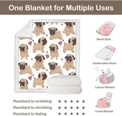 Vista 5 de Sleepwish Manta reversible de forro polar sherpa suave para bebé amante de los pug (30 x 40 pulgadas)