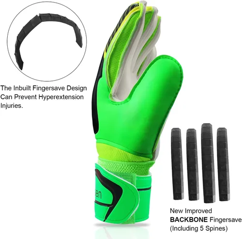 Vista 2 de Guantes de portero de fútbol para niños, jóvenes y adultos, guantes de portero de fútbol de agarre fuerte con protección para los dedos