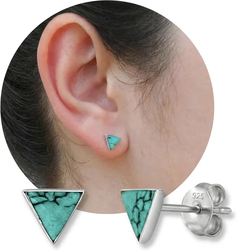 Vista 11 de Sterling Silver Turquoise & Black Onyx Stone Small Stud Earrings, Handmade Minimalist Style Lightweight Comfortable Fit Everyday Wear
