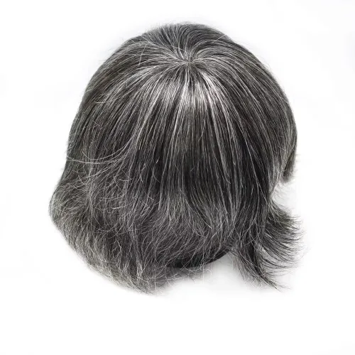 Vista 22 de Toupee para hombre 100% cabello humano real tupé para hombres 0.004 in piel de poliuretano para hombre, sistema de reemplazo de piezas de pelo