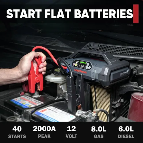 Vista 2 de LOKITHOR JA301 Arrancador de salto de 2000 amperios con compresor de aire de 150 PSI y AW401 2500Amp Jump Starter con lavadora de coche de 200 PSI