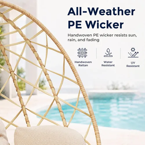Vista 7 de SWITTE Silla columpio de huevo colgante doble al aire libre con soporte y 2 Asientos-crema