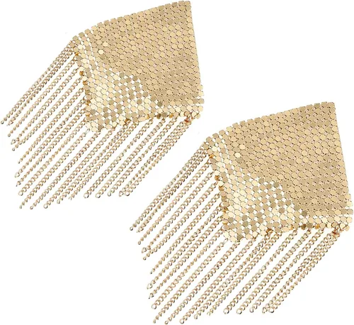 Vista 2 de MINGSEECESS Sujetador de silicona de metal dorado reutilizable para mujer, diseño de pétalos de pecho, autoadhesivas, con borla