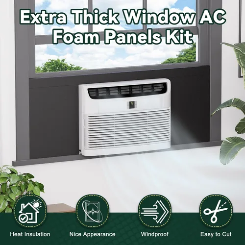 Vista 8 de Flehomo 4 paneles de espuma de aislamiento de aire acondicionado de ventana, kit de paneles aislados de CA de 17 x 9 x 1 pulgadas, con tira