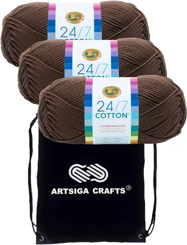 Vista 70 de Lion Brand 24/7 Algodón Blanco 761-100 (6-Carrillos - Mismo Lote de Tinta) Hila Gruesa Media #4 de Algodón para Crochet y Tejido con Bolsa
