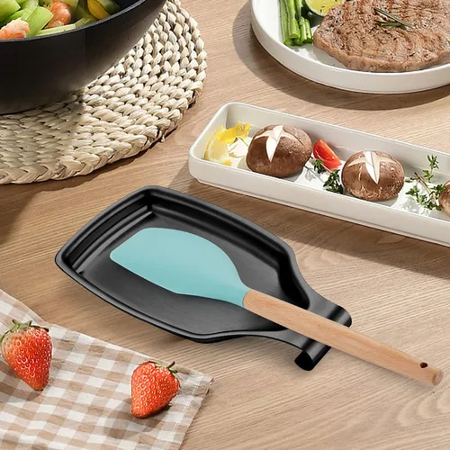 Vista 6 de LIANYU Soporte de cuchara negro para encimera de cocina, cuchara de acero inoxidable para estufa, soporte para utensilios de espátula con parte