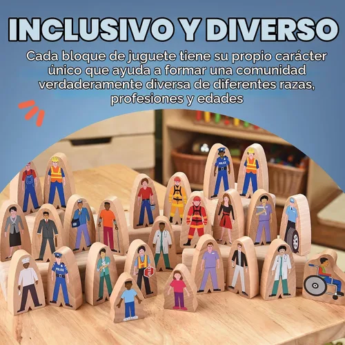 Vista 4 de Constructive Playthings Ayudantes comunitarios de madera, juego de 25