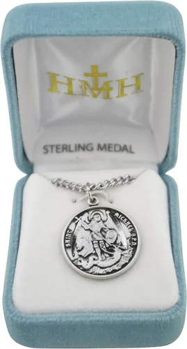 Vista 3 de Vgi 1" plata de ley Saint Michael medalla con cadena de 24