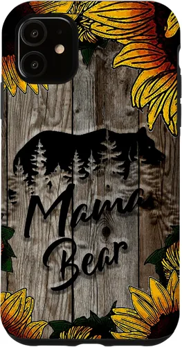 Vista 8 de Funda de regalo para el día de la madre con diseño de girasol de madera rústica para iPhone 16 Mama Bear