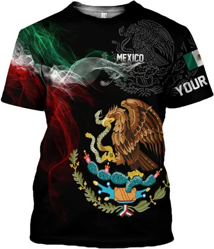 Vista 3 de Camiseta personalizada con nombre de México, camisetas con nombre personalizado con la bandera mexicana de Estados Unidos, camisa unisex 3D