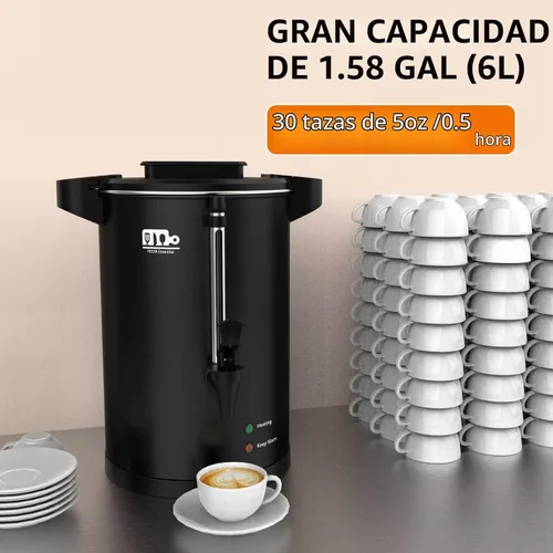 Vista 2 de Urna de café comercial de 30 tazas 6L, Cafetera de percolado de doble pared de 750W de Festa Essential, urna de agua caliente de acero inoxidable