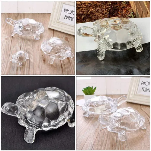 Vista 3 de WINOMO Estatua de tortuga de cristal Feng Shui, tortuga de cristal transparente para decoración de acuario, paz, prosperidad y energía positiva